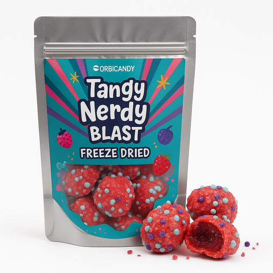 Tangy Nerdy Blast - Sweet & sour rainbow candy with crispy texture.